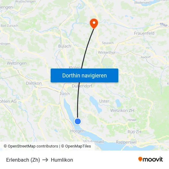 Erlenbach (Zh) to Humlikon map