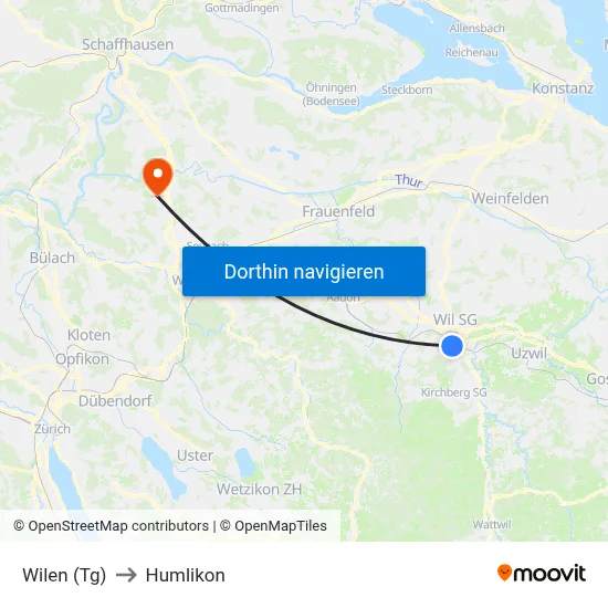 Wilen (Tg) to Humlikon map
