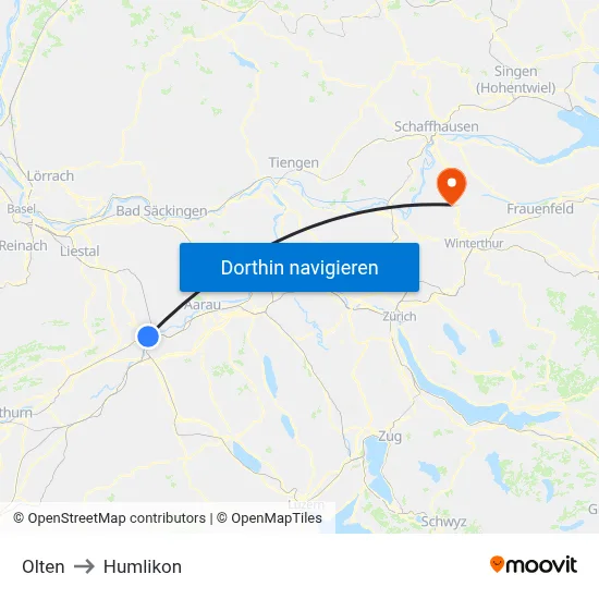 Olten to Humlikon map