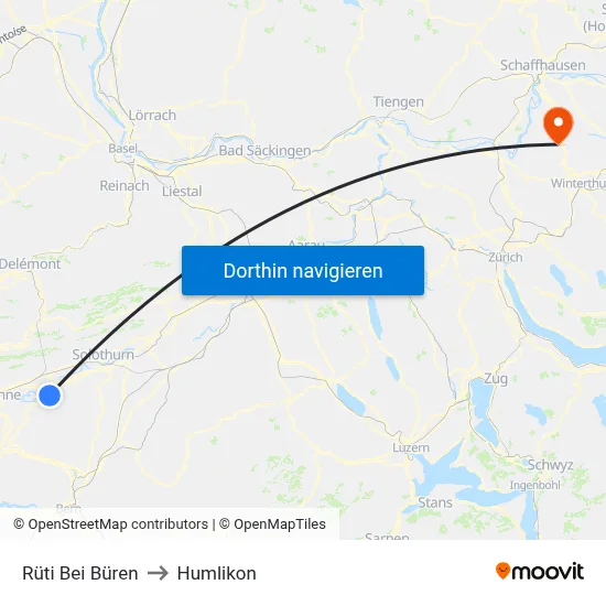 Rüti Bei Büren to Humlikon map