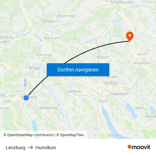 Lenzburg to Humlikon map