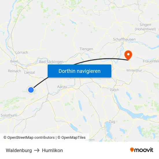 Waldenburg to Humlikon map