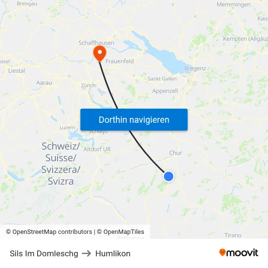 Sils Im Domleschg to Humlikon map