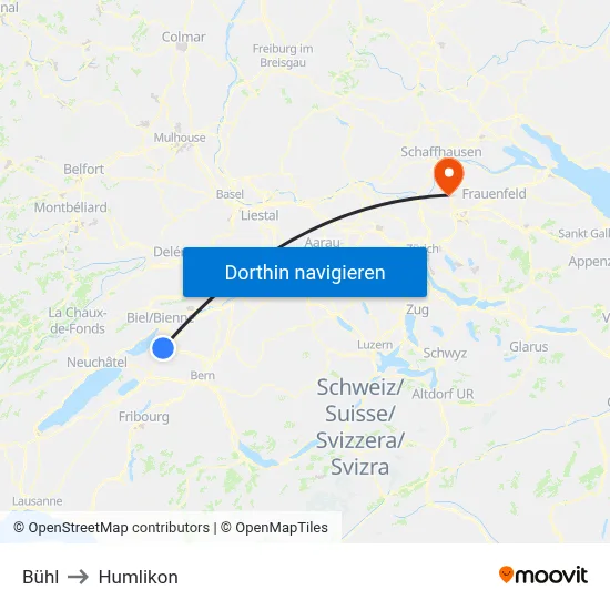Bühl to Humlikon map