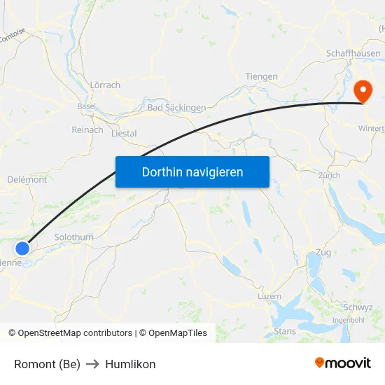 Romont (Be) to Humlikon map