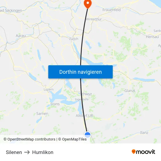 Silenen to Humlikon map