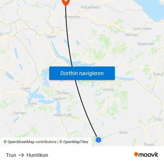 Trun to Humlikon map