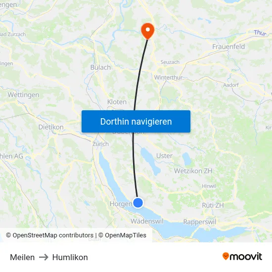Meilen to Humlikon map