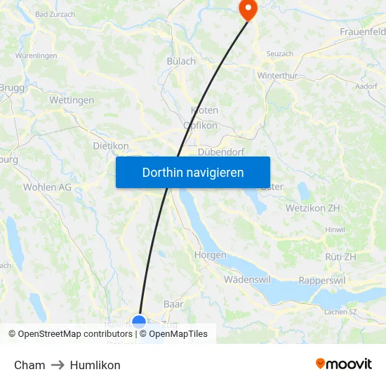 Cham to Humlikon map