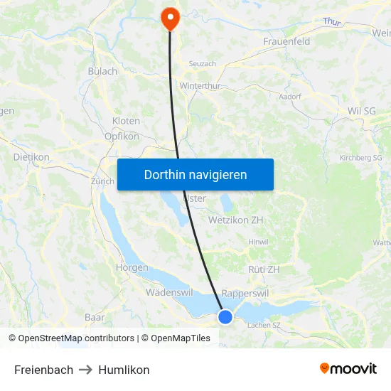 Freienbach to Humlikon map