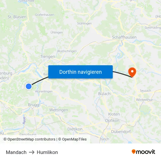 Mandach to Humlikon map