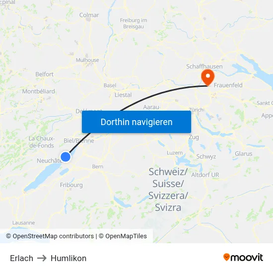 Erlach to Humlikon map