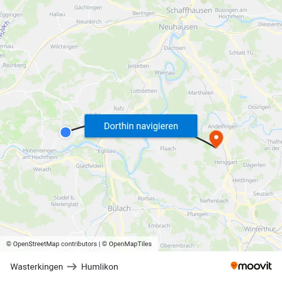 Wasterkingen to Humlikon map