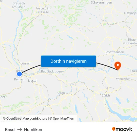 Basel to Humlikon map