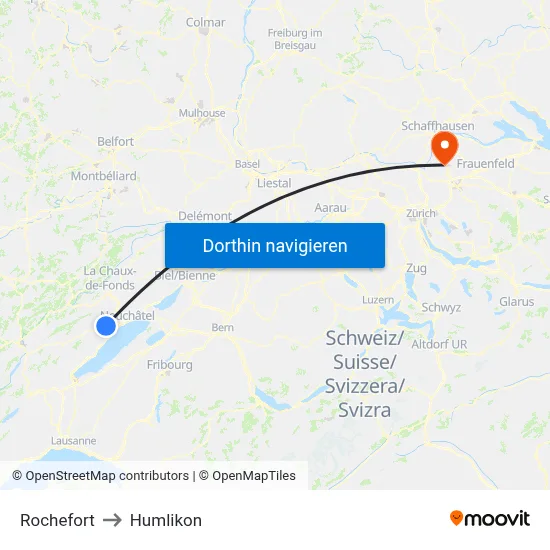Rochefort to Humlikon map