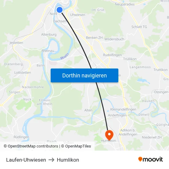 Laufen-Uhwiesen to Humlikon map
