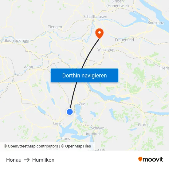 Honau to Humlikon map