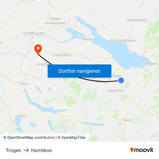 Trogen to Humlikon map