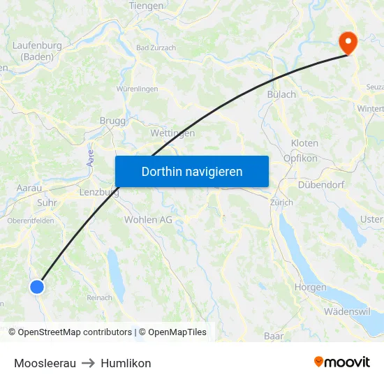 Moosleerau to Humlikon map
