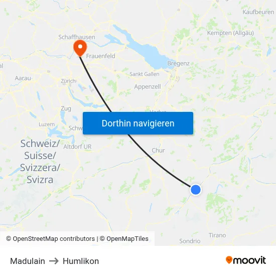 Madulain to Humlikon map