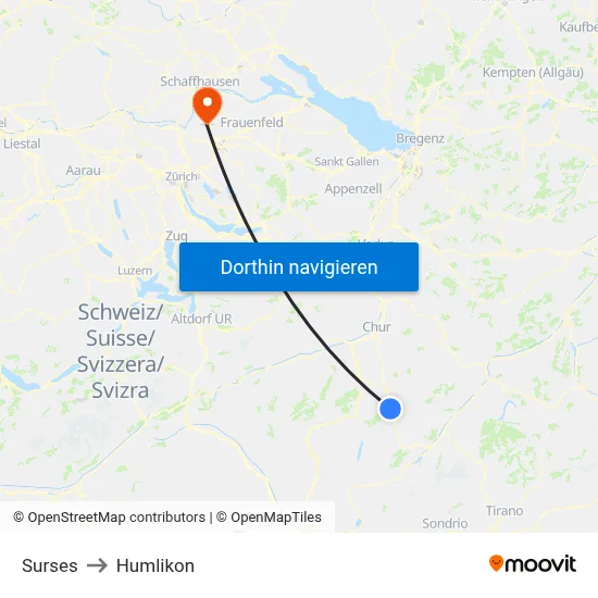 Surses to Humlikon map