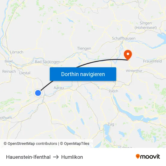 Hauenstein-Ifenthal to Humlikon map
