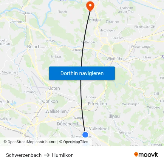 Schwerzenbach to Humlikon map
