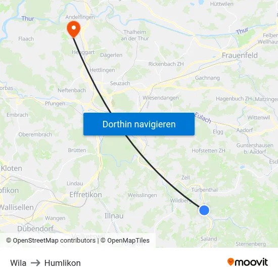 Wila to Humlikon map