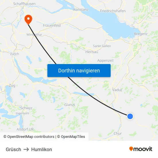 Grüsch to Humlikon map