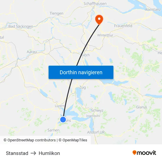 Stansstad to Humlikon map