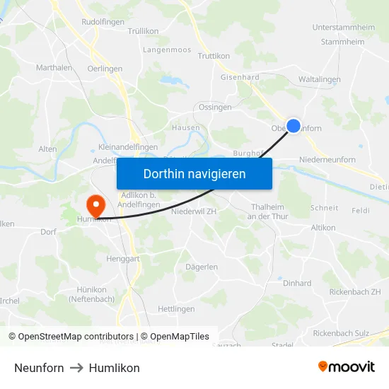 Neunforn to Humlikon map