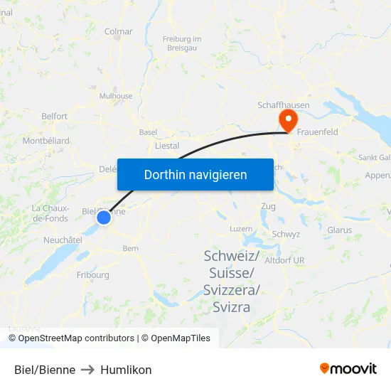 Biel/Bienne to Humlikon map