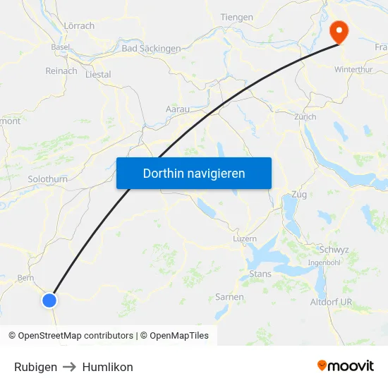 Rubigen to Humlikon map