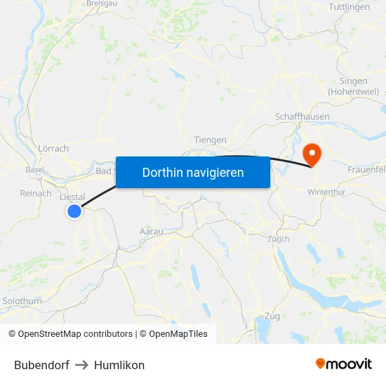 Bubendorf to Humlikon map