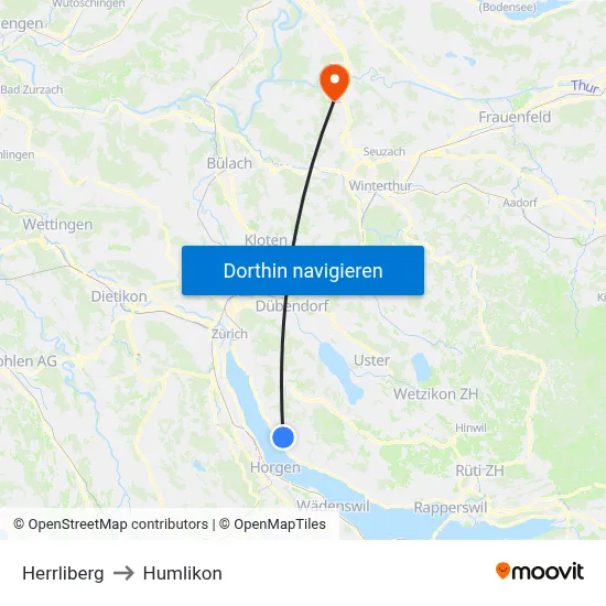 Herrliberg to Humlikon map