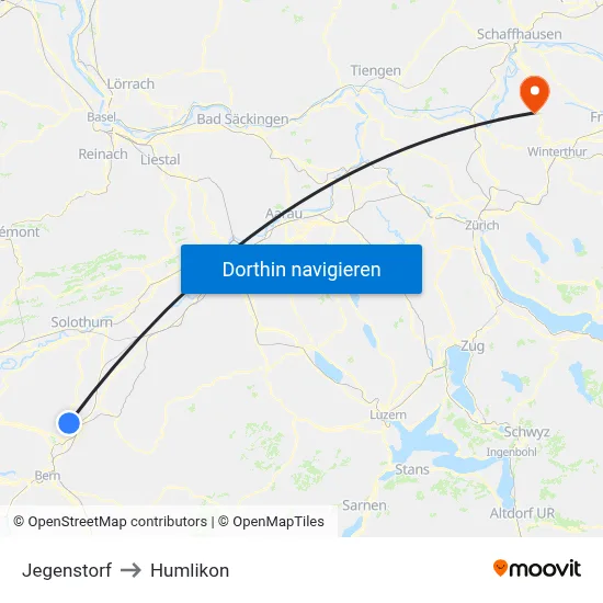 Jegenstorf to Humlikon map