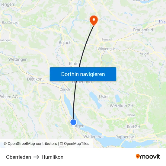 Oberrieden to Humlikon map