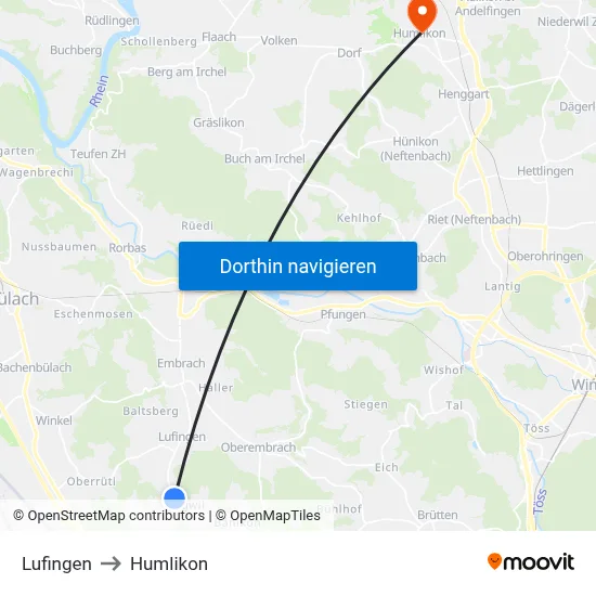Lufingen to Humlikon map