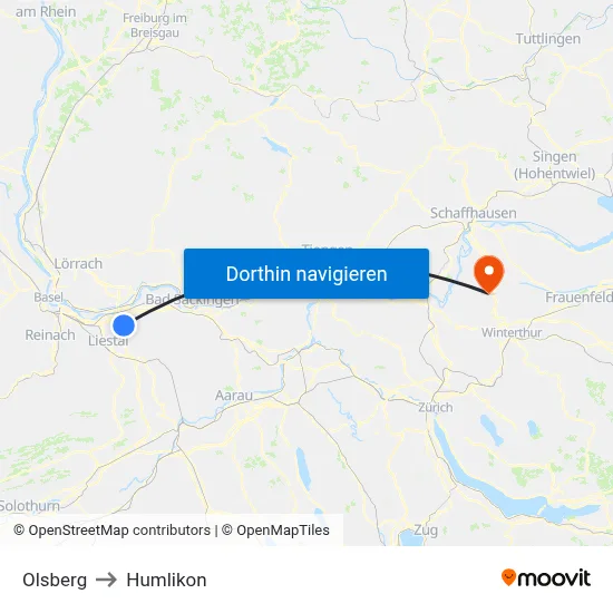 Olsberg to Humlikon map