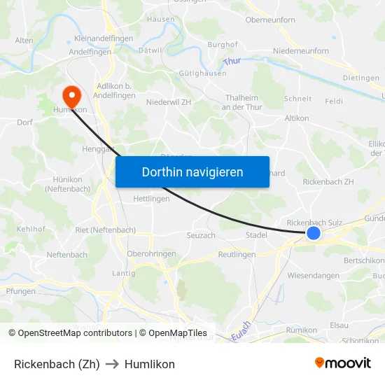 Rickenbach (Zh) to Humlikon map