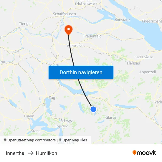 Innerthal to Humlikon map