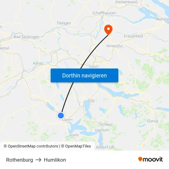Rothenburg to Humlikon map