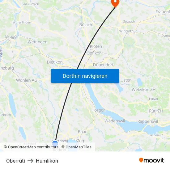 Oberrüti to Humlikon map