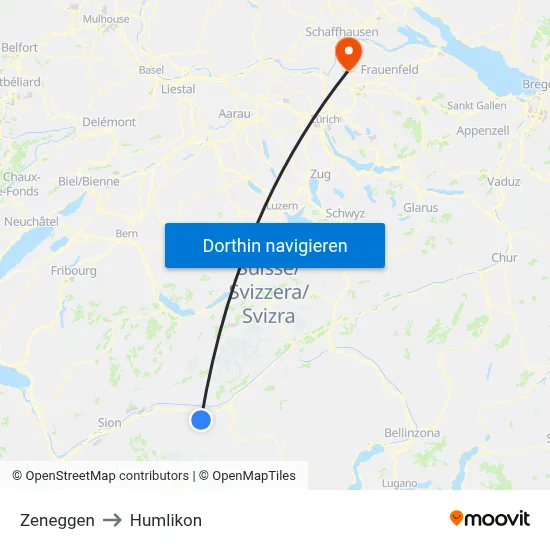 Zeneggen to Humlikon map