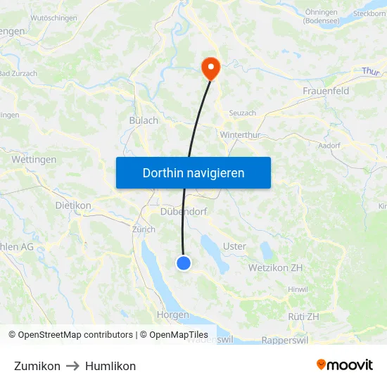 Zumikon to Humlikon map