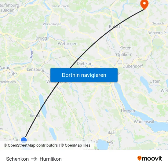 Schenkon to Humlikon map