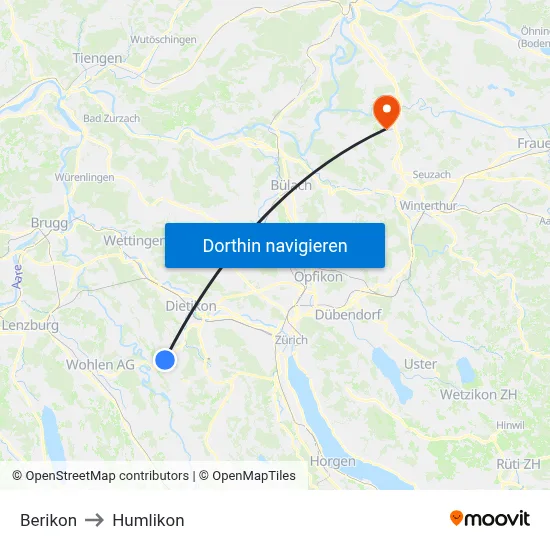 Berikon to Humlikon map