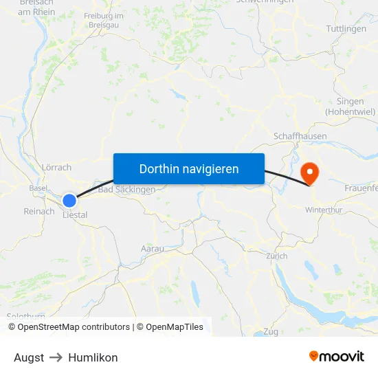 Augst to Humlikon map