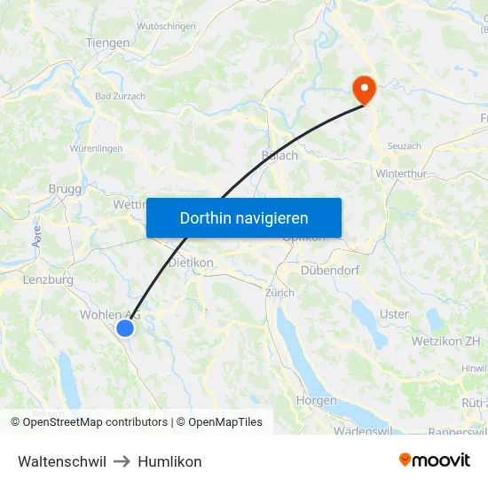 Waltenschwil to Humlikon map