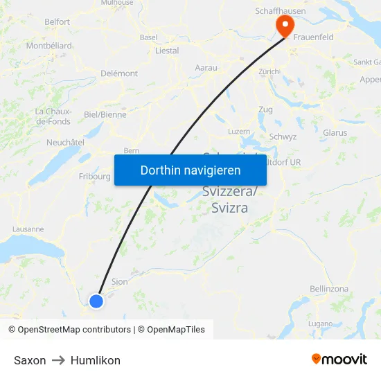 Saxon to Humlikon map